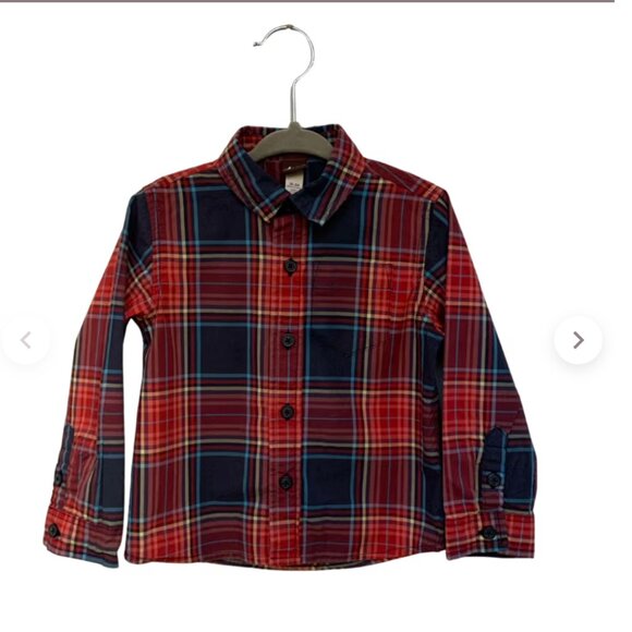 Tea Collection Baby Toddler Red Plaid Button Up Shirt 100% Cotton 18-24M EUC - Picture 2 of 9